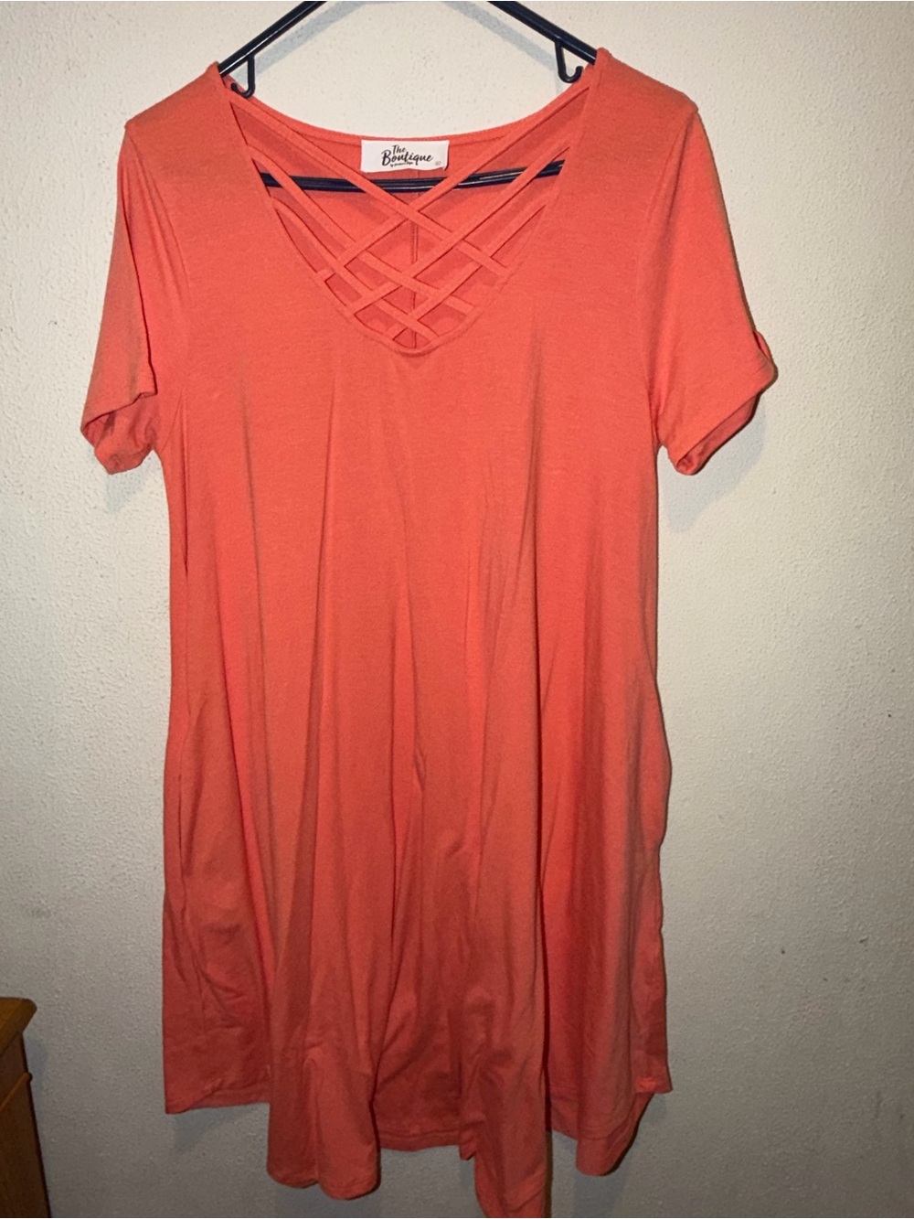 The O Boutique Coral Lattice V-Neck Tunic